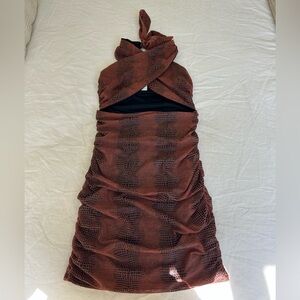 Cross-neck Crocodile Print Mini Dress